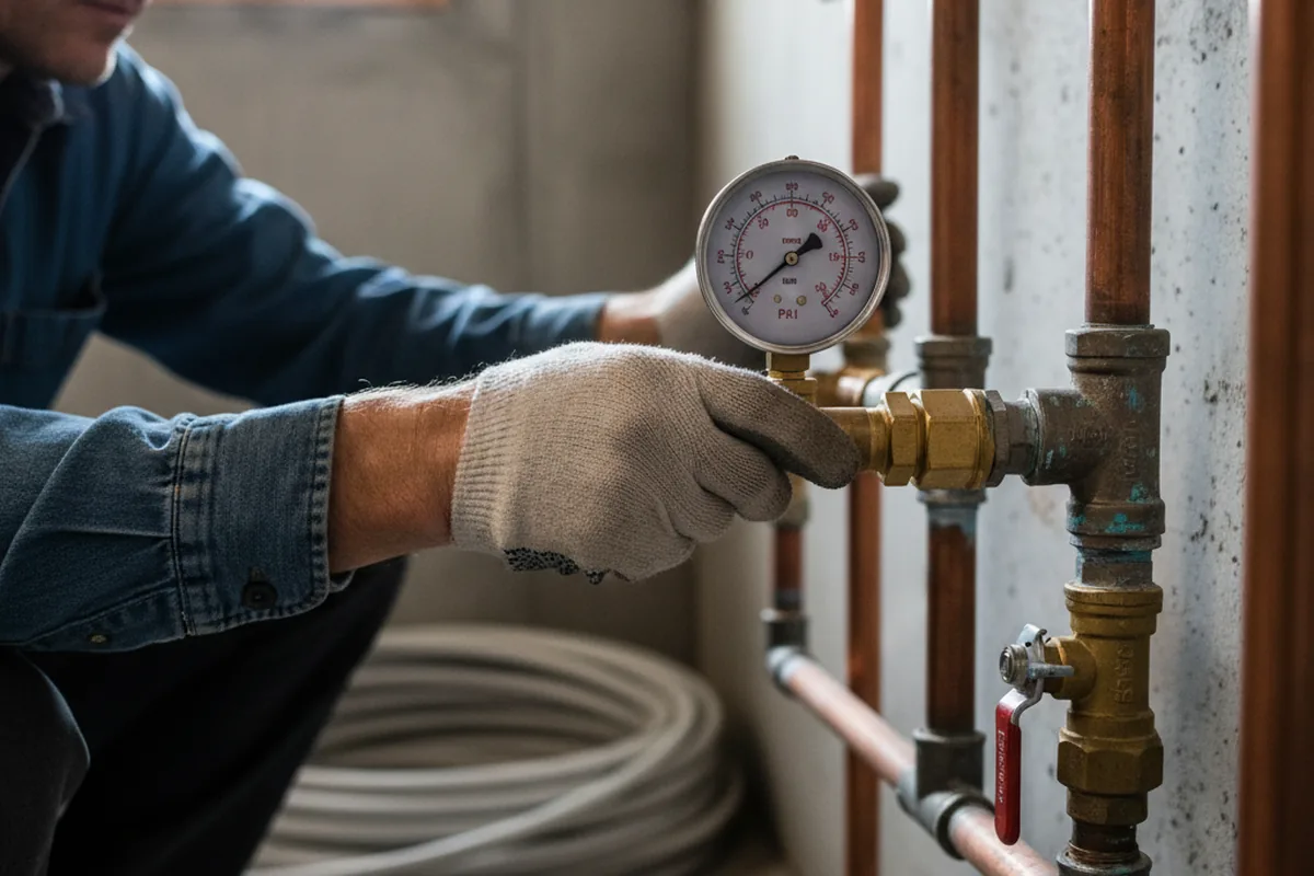 Pressure testing a repaired line during Water Line Repair in Dumont